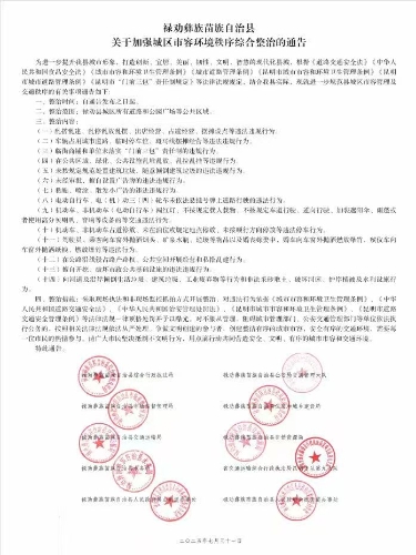 禄劝苗族自治县关于加强城区市容环境秩序综合整治的通告