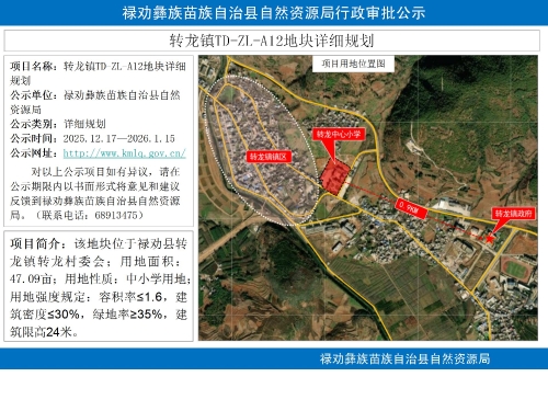 转龙镇TD-ZL-A12地块详细规划批前公示